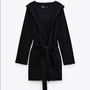 ZARA Faux Suede Hooded Cape Jacket